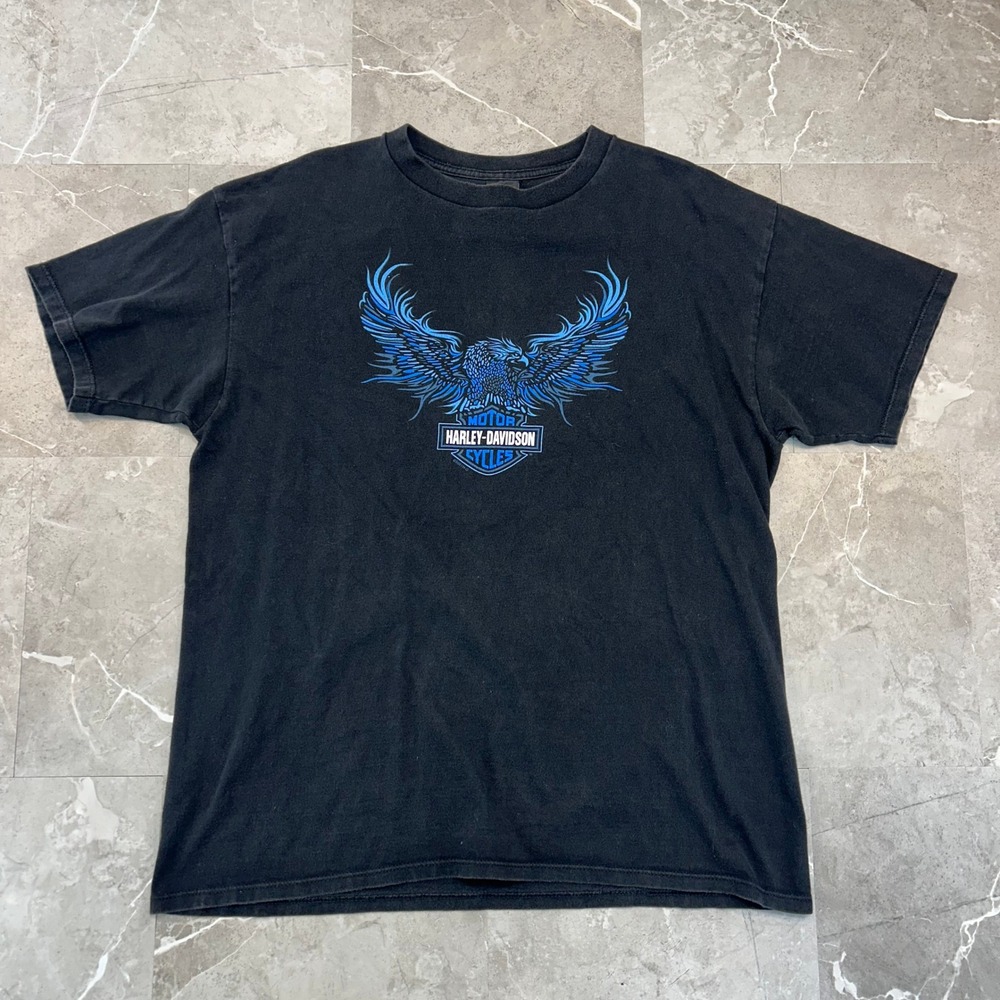 Vintage Harley Davidson Graphic Tee Mens XL Eagle Ohio Short Sleeve Black